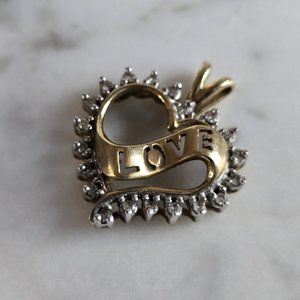 Womens Vintage Estate 10K Gold Heart Diamond Pendant 2.7g E7288